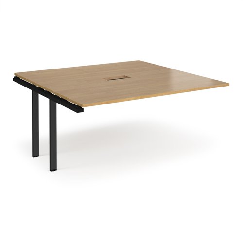 Adapt boardroom table add on unit 1600mm x 1600mm with central cutout 272mm x 132mm - black frame, oak top (Made-to-order 4 - 6 week lead time)