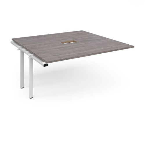 EBT1616-AB-CO-WH-GO Adapt boardroom table add on unit 1600mm x 1600mm with central cutout 272mm x 132mm - white frame, grey oak top
