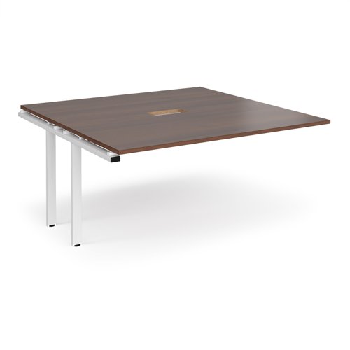 Adapt boardroom table add on unit 1600mm x 1600mm with central cutout 272mm x 132mm - white frame, walnut top (Made-to-order 4 - 6 week lead time)