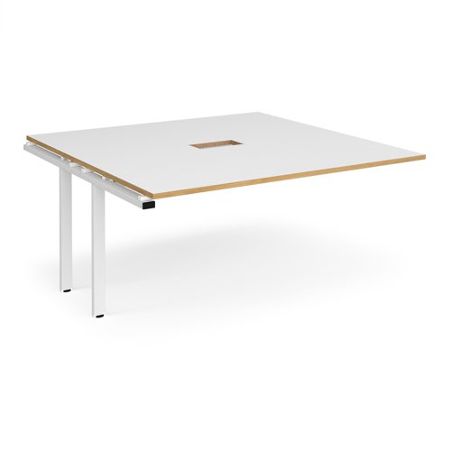 Adapt boardroom table add on unit 1600mm x 1600mm with central cutout 272mm x 132mm - white frame, white with oak edge top (Made-to-order 4 - 6 week lead time)