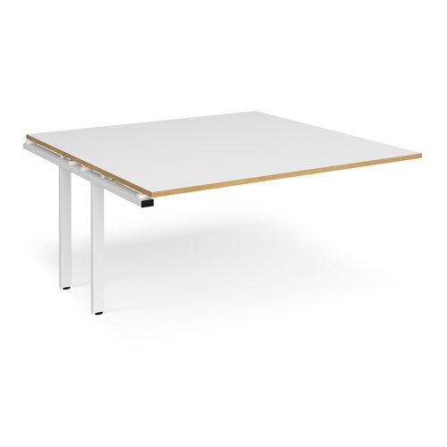 Adapt boardroom table add on unit 1600mm x 1600mm - white frame, white top with oak edging (Made-to-order 4 - 6 week lead time)