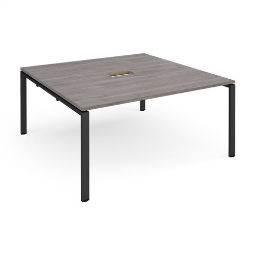 Adapt square boardroom table 1600mm x 1600mm with central cutout 272mm x 132mm - black frame, grey oak top Dams International