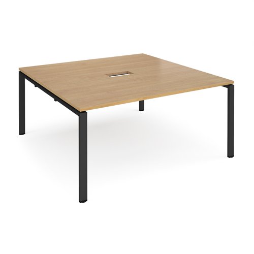 Adapt square boardroom table 1600mm x 1600mm with central cutout 272mm x 132mm - black frame, oak top (Made-to-order 4 - 6 week lead time)