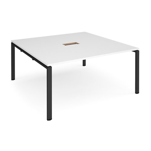 EBT1616-CO-K-WH Adapt square boardroom table 1600mm x 1600mm with central cutout 272mm x 132mm - black frame, white top
