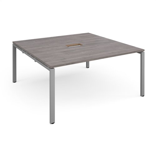 Adapt square boardroom table 1600mm x 1600mm with central cutout 272mm x 132mm - silver frame, grey oak top Dams International