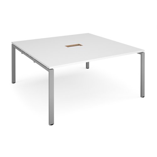 Adapt square boardroom table 1600mm x 1600mm with central cutout 272mm x 132mm - silver frame, white top EBT1616-CO-S-WH Buy online at Office 5Star or contact us Tel 01594 810081 for assistance