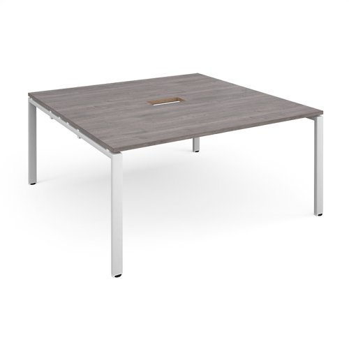 Adapt square boardroom table 1600mm x 1600mm with central cutout 272mm x 132mm - white frame, grey oak top