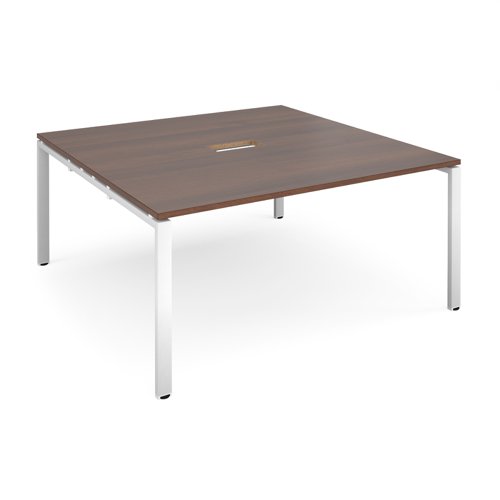 Adapt square boardroom table 1600mm x 1600mm with central cutout 272mm x 132mm - white frame, walnut top (Made-to-order 4 - 6 week lead time)