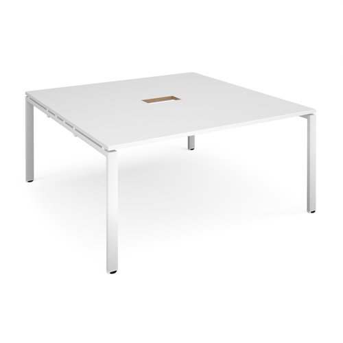 Adapt square boardroom table 1600mm x 1600mm with central cutout 272mm x 132mm - white frame, white top EBT1616-CO-WH-WH Buy online at Office 5Star or contact us Tel 01594 810081 for assistance