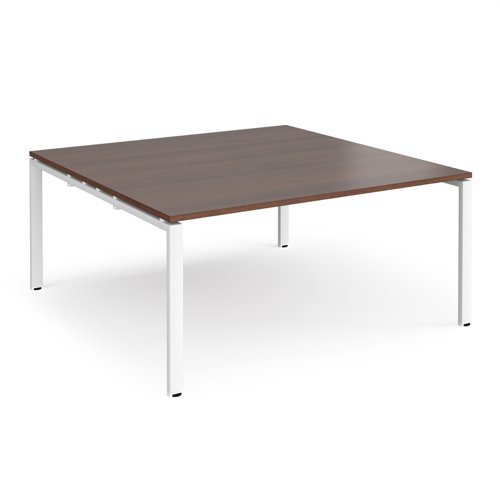 Adapt boardroom table starter unit 1600mm x 1600mm - white frame, walnut top (Made-to-order 4 - 6 week lead time)