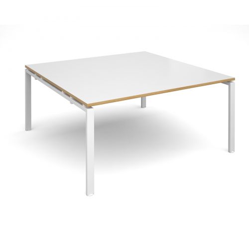 Adapt II square boardroom table 1600mm x 1600mm - white frame, white top with oak edging