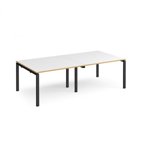 Adapt rectangular boardroom table 2400mm x 1200mm - black frame, white top with oak edging