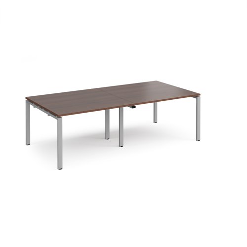 Adapt rectangular boardroom table 2400mm x 1200mm - silver frame, walnut top (Made-to-order 4 - 6 week lead time)