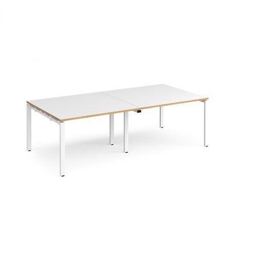 Adapt rectangular boardroom table 2400mm x 1200mm - white frame, white top with oak edging (Made-to-order 4 - 6 week lead time)