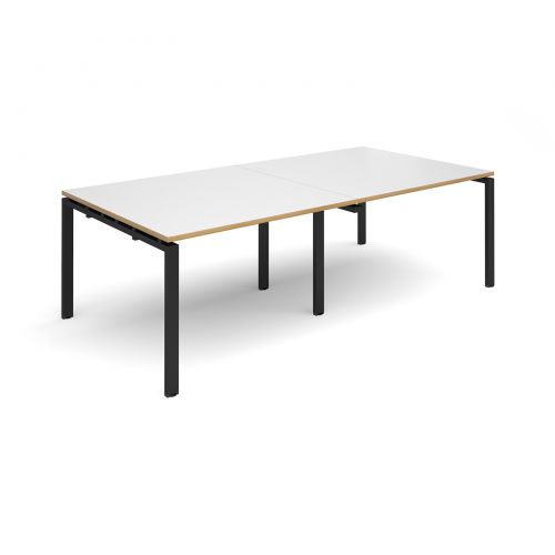 Adapt II rectangular boardroom table 2400mm x 1200mm - black frame, white top with oak edging