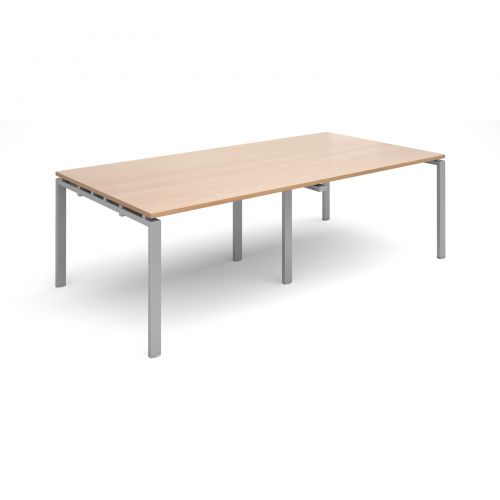Adapt II rectangular boardroom table 2400mm x 1200mm - silver frame, beech top