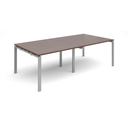 Adapt II rectangular boardroom table 2400mm x 1200mm - silver frame, walnut top