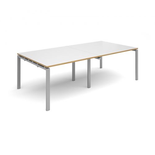 Adapt II rectangular boardroom table 2400mm x 1200mm - silver frame, white top with oak edging