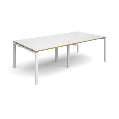 Adapt II rectangular boardroom table 2400mm x 1200mm - white frame, white top with oak edging