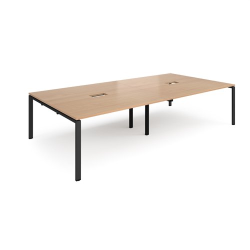 EBT3216-CO-K-B Adapt rectangular boardroom table 3200mm x 1600mm with 2 cutouts 272mm x 132mm - black frame, beech top