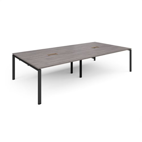 Adapt rectangular boardroom table 3200mm x 1600mm with 2 cutouts 272mm x 132mm - black frame, grey oak top