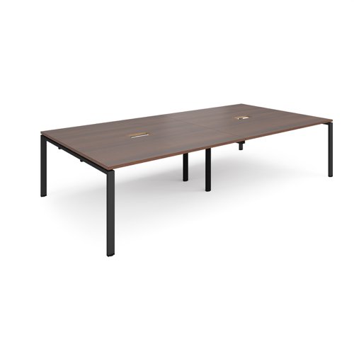 Adapt rectangular boardroom table 3200mm x 1600mm with 2 cutouts 272mm x 132mm - black frame, walnut top