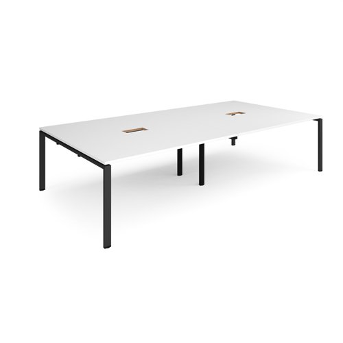 Adapt rectangular boardroom table 3200mm x 1600mm with 2 cutouts 272mm x 132mm - black frame, white top EBT3216-CO-K-WH Buy online at Office 5Star or contact us Tel 01594 810081 for assistance