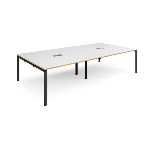 Adapt rectangular boardroom table 3200mm x 1600mm with 2 cutouts 272mm x 132mm - black frame, white with oak edge top