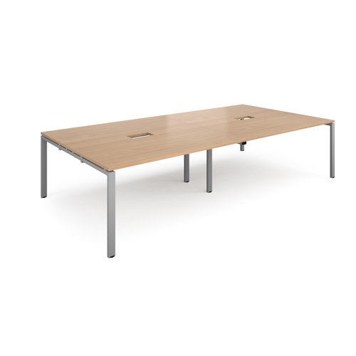 Adapt rectangular boardroom table 3200mm x 1600mm with 2 cutouts 272mm x 132mm - silver frame, beech top
