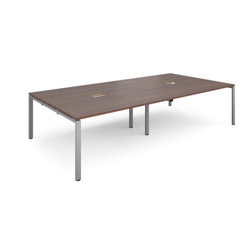 Adapt rectangular boardroom table 3200mm x 1600mm with 2 cutouts 272mm x 132mm - silver frame, walnut top (Made-to-order 4 - 6 week lead time)
