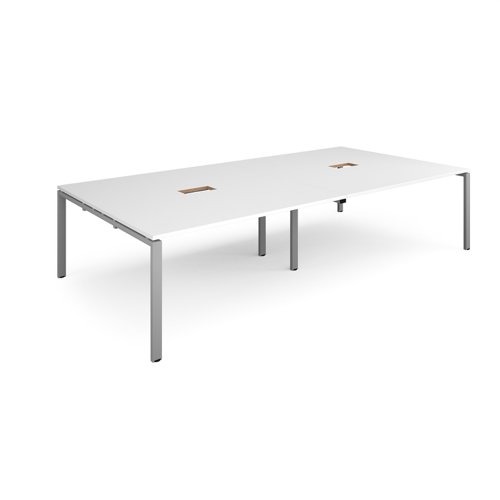 Adapt rectangular boardroom table 3200mm x 1600mm with 2 cutouts 272mm x 132mm - silver frame, white top EBT3216-CO-S-WH Buy online at Office 5Star or contact us Tel 01594 810081 for assistance