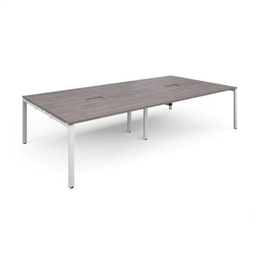 EBT3216-CO-WH-GO Adapt rectangular boardroom table 3200mm x 1600mm with 2 cutouts 272mm x 132mm - white frame, grey oak top