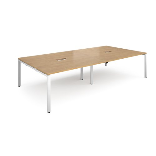Adapt rectangular boardroom table 3200mm x 1600mm with 2 cutouts 272mm x 132mm - white frame, oak top (Made-to-order 4 - 6 week lead time)