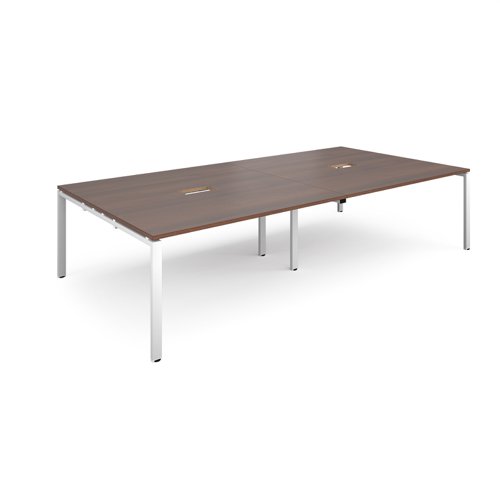 Adapt rectangular boardroom table 3200mm x 1600mm with 2 cutouts 272mm x 132mm - white frame, walnut top