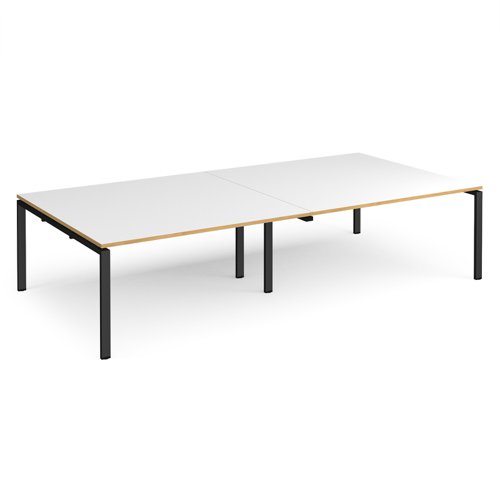 Adapt rectangular boardroom table 3200mm x 1600mm - black frame, white top with oak edging (Made-to-order 4 - 6 week lead time)