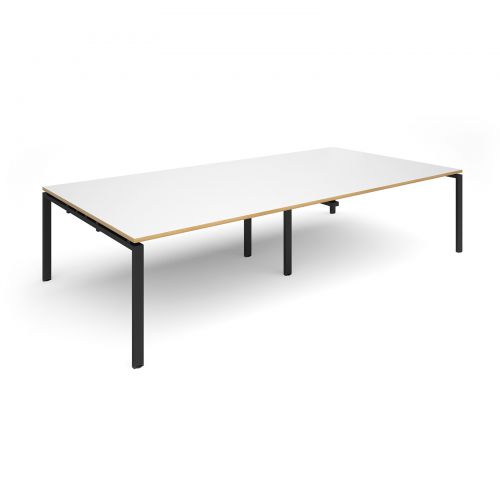Adapt II rectangular boardroom table 3200mm x 1600mm - black frame, white top with oak edging