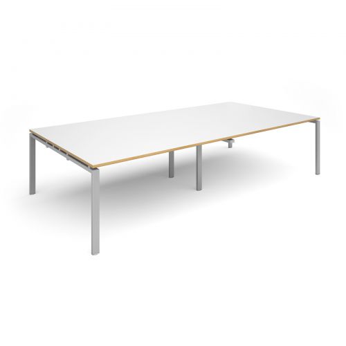 Adapt II rectangular boardroom table 3200mm x 1600mm - silver frame, white top with oak edging