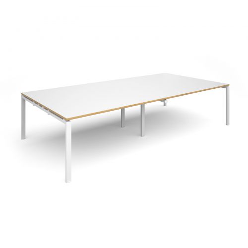 Adapt II rectangular boardroom table 3200mm x 1600mm - white frame, white top with oak edging