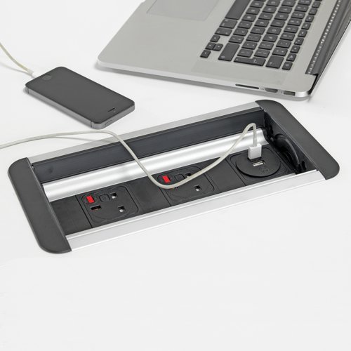 The ever versatile Eclipse in-desk power unit is particularly suitable for meeting tables and other locations where space or uncluttered appearance is important. Designed to operate in the closed position with power and data cables plugged in, Eclipse smoothly rotates with light finger pressure to reveal the open position, which can be accessed from both sides making Eclipse particularly suitable for the centre of meeting and boardroom furniture.