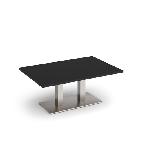 Eros rectangular coffee table with flat brushed steel rectangular base and twin uprights 1200mm x 800mm - Black