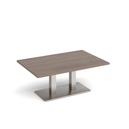 Eros rectangular coffee table with flat brushed steel rectangular base and twin uprights 1200mm x 800mm - barcelona walnut