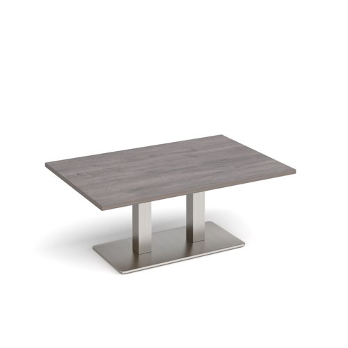 Eros rectangular coffee table with flat brushed steel rectangular base and twin uprights 1200mm x 800mm - grey oak