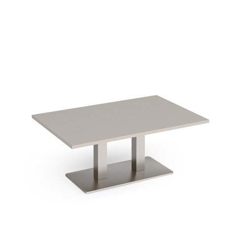 Eros rectangular coffee table with flat brushed steel rectangular base and twin uprights 1200mm x 800mm - Light Grey