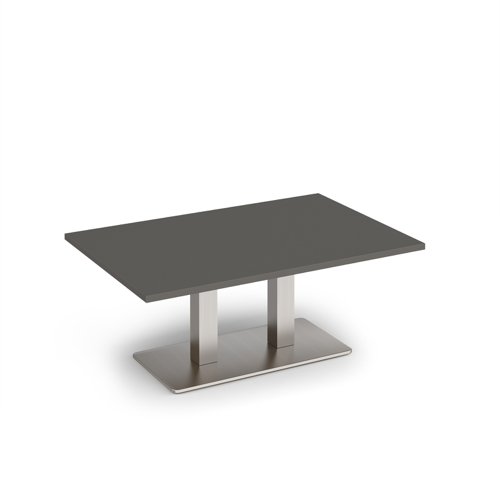 Eros rectangular coffee table with flat brushed steel rectangular base and twin uprights 1200mm x 800mm - Onyx Grey