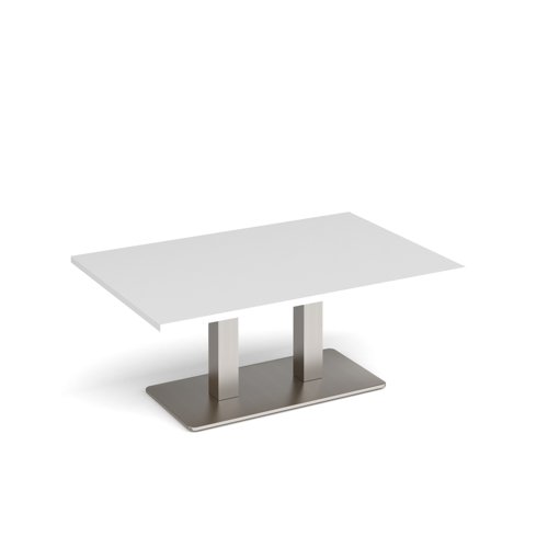 Eros rectangular coffee table with flat brushed steel rectangular base and twin uprights 1200mm x 800mm - white