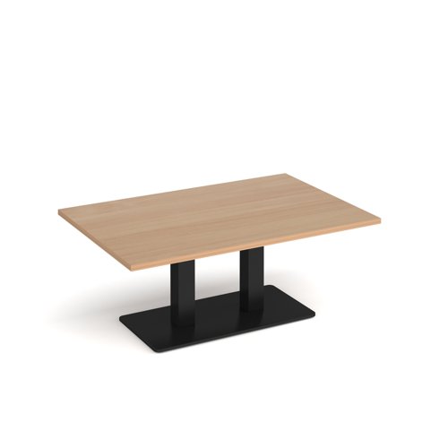 Eros rectangular coffee table with flat black rectangular base and twin uprights 1200mm x 800mm - beech