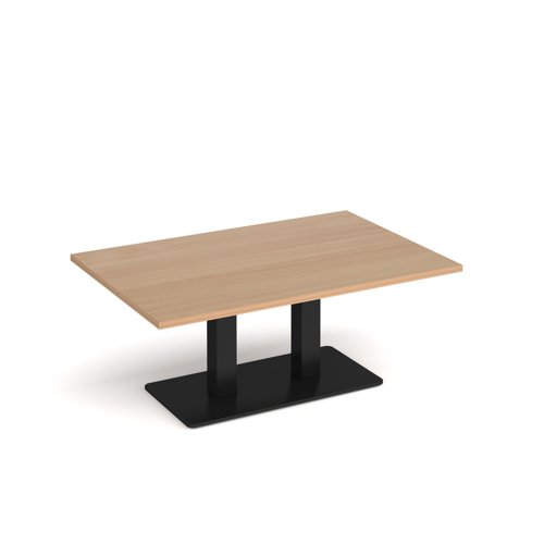 Eros rectangular coffee table with flat black rectangular base and twin uprights 1200mm x 800mm - beech ECR1200-K-B Buy online at Office 5Star or contact us Tel 01594 810081 for assistance