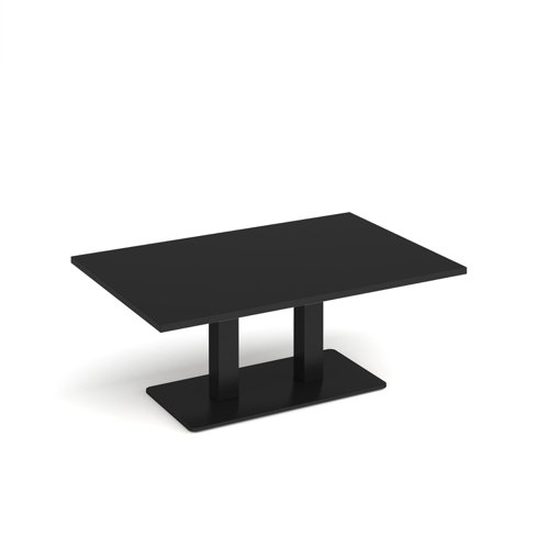 Eros rectangular coffee table with flat black rectangular base and twin uprights 1200mm x 800mm - Black | ECR1200-K-BK | Dams International