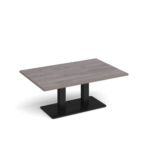 Eros rectangular coffee table with flat black rectangular base and twin uprights 1200mm x 800mm - grey oak