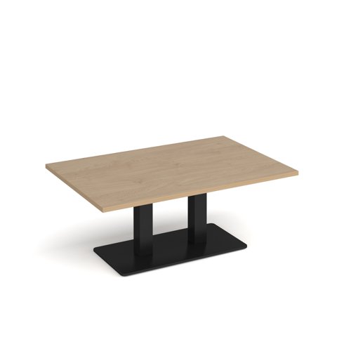 Eros rectangular coffee table with flat black rectangular base and twin uprights 1200mm x 800mm - kendal oak
